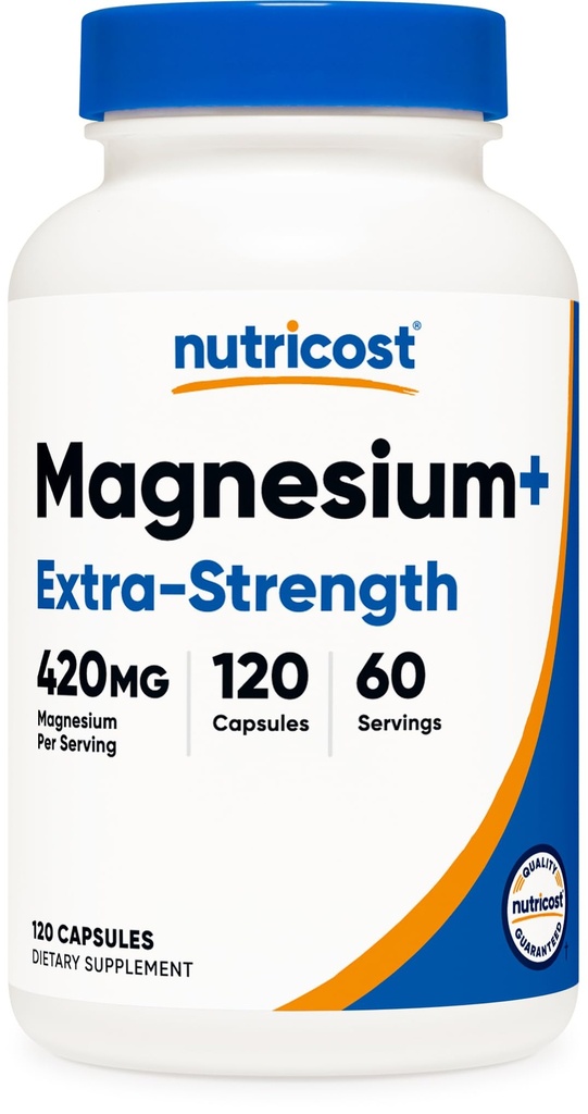 Nutricost Magnesio+ Extra Forza 420mg, 120 Capsule - 60 Serve. Ossido di magnesio e glicinato - Non OGM, Gluten Free, Vegan Friendly
