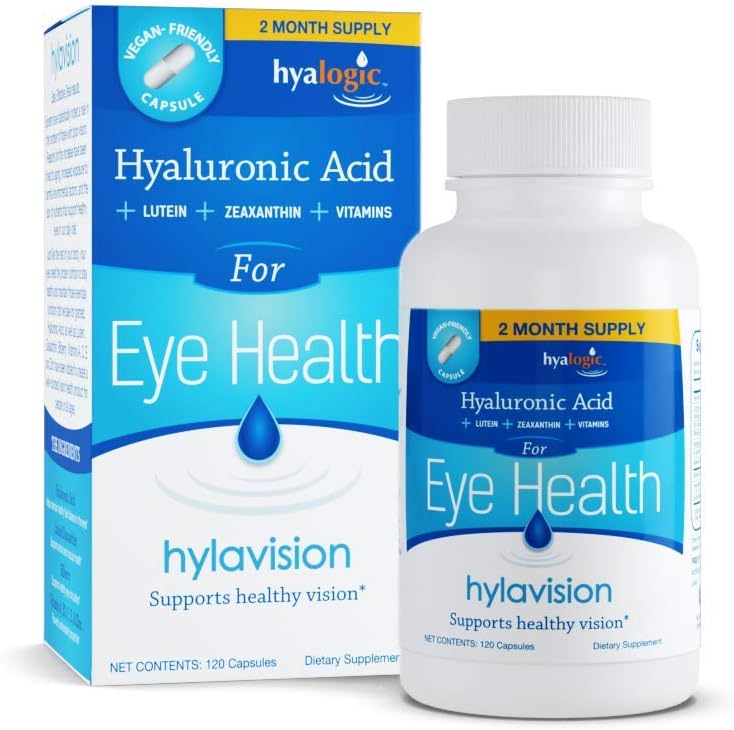 Hyalogic HylaVision Eye Health Supplement - Hyaluronsäure, Lutein und Zeaxanthin Ergänzungen – Enthält Augen Vitamine A, C, E und Zink – Soothe Tired Eyes (120 Kapseln)