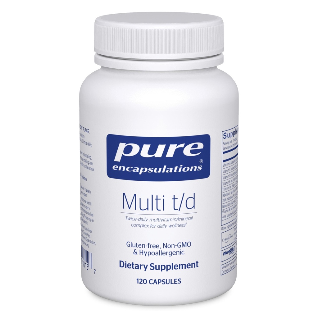 Pure Encapsulations Multi T/D - Multivitamin & Mineral Supplement - für tägliche Wellness, Herz-Kreislauf- und Immungesundheit* - Reich an Vitaminen & Mineralien - Glutenfrei & Vegetarisch - 120 Kapseln