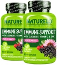 NATURELO Supporto Immune Vitamina C, Elderberry, Zinco, Echinacea Natural Immunity Boost w/Antioxidant, Herbal & Mineral Defense - 60 Vegan Capsules (Pack of 2)