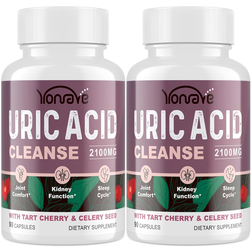 Uric Acid Cleanse & Detox with Tart Cherry, Celery Seed Uric Acid Supplement – Uric Acid Levels, Joint, Kidney and Sleep – 90 Veggie Capsules(2 Bottiglia)