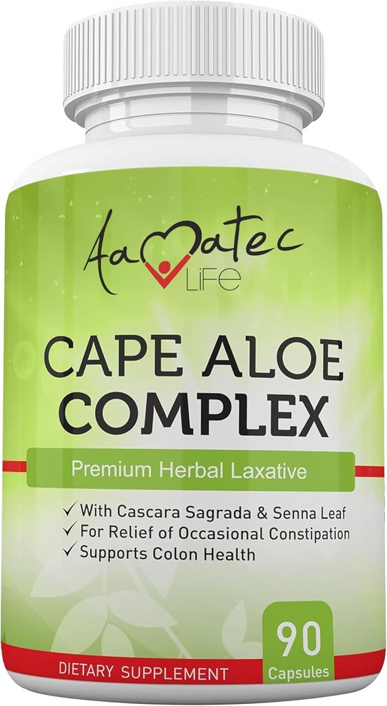 Aamatec Life Cape Aloe Herbal Laxative Complex for Constipation Relief, Healthy Bowel Movements, Digestive & Colon Health con Cascara Sagrada e Senna Leaf Supplement per Uomini e Donne 90 Capsule