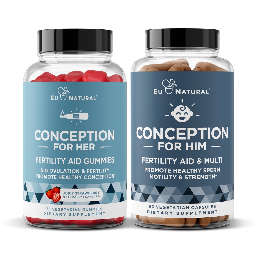 Concezione Eu naturale per Lui Capsule e Concezione per le Sue Gummies Bundle - Integratori di fertilità per Uomini e Donne - Capsule 60 Ct & 75 Ct Gummies