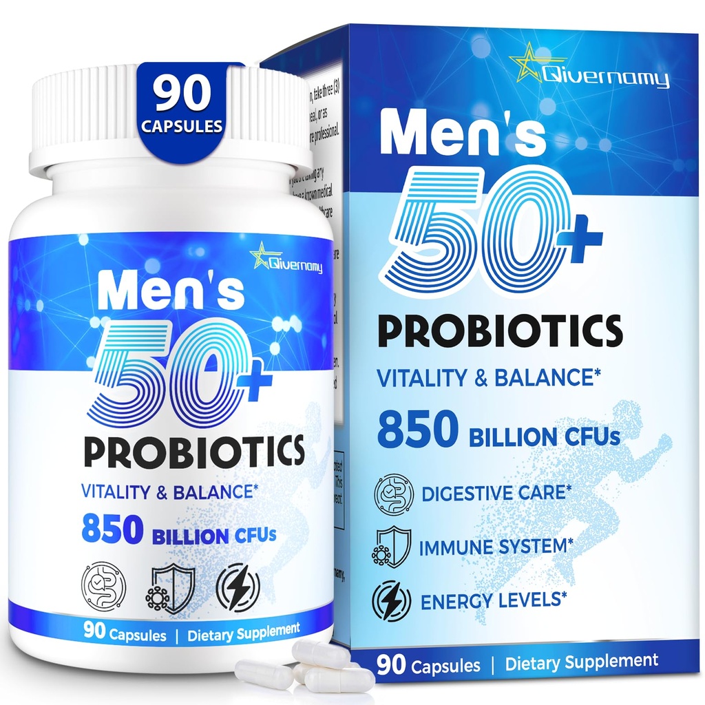 Probiotiques pour hommes, Probiotique avancé 50+ hommes Probiotique, Gut complet et soutien énergétique avec 850 milliards CFU, 1800mg Prébiotiques Fibre – sur mesure Wellness hommes probiotiques pour la santé intestinale plus de 50, 90 Capsule