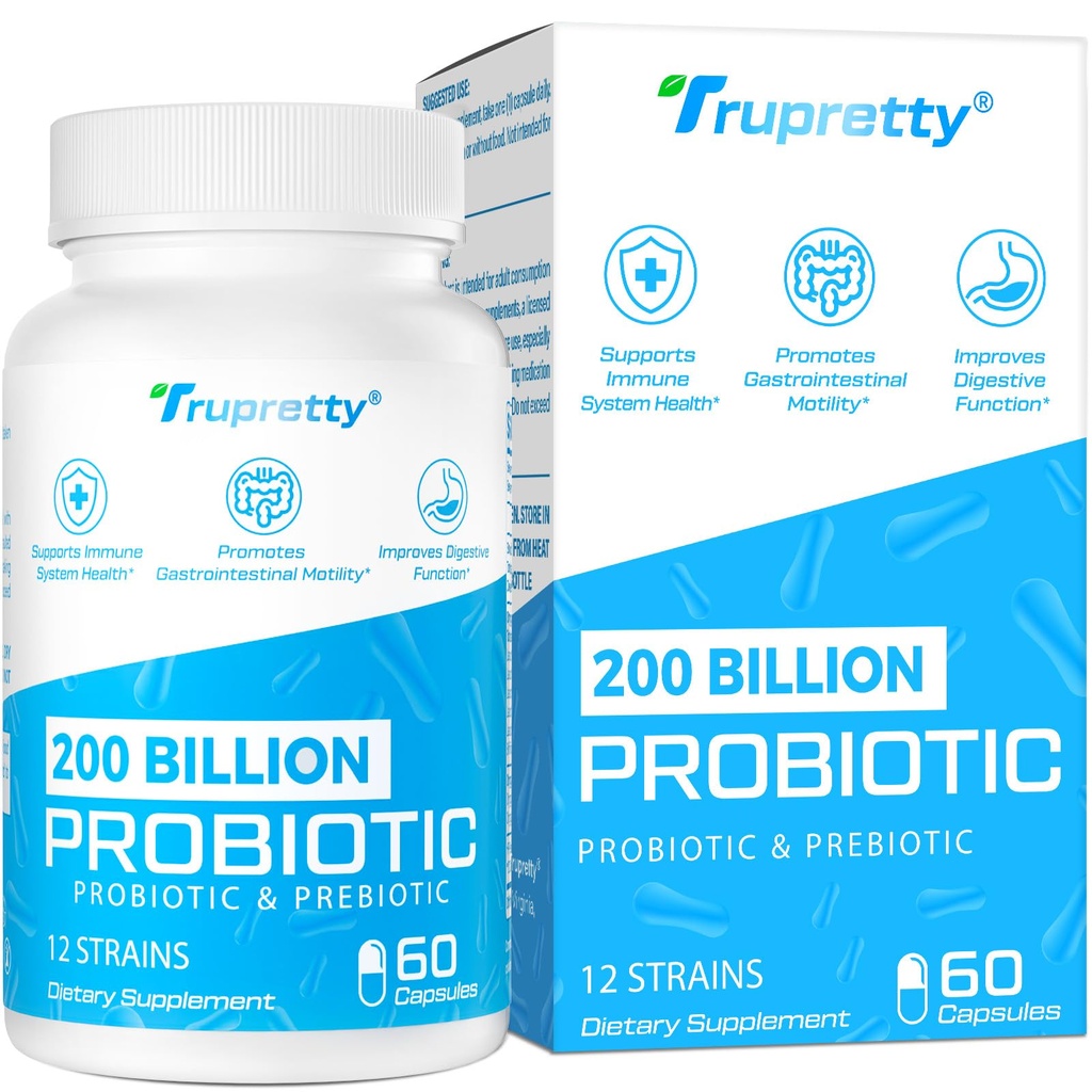 200 miliardi di Cfus 12 Strains Probiotici, con 3 Prebiotici Organici, Probiotici per Uomini Donne, Supplemento giornaliero per Immune, Gut, Salute Digestiva, Stabile di Mensola, Non OGM, 60 Caps (Fornitura da 60 Giorni)