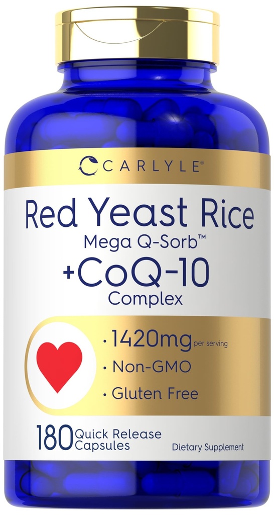 Carlyle Red Yeast Rice mit CoQ10 Complex | 1420 mg | 180 Kapseln | Mega Q-Sorb | Non-GMO, Glutenfreie Ergänzung
