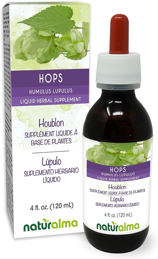 Naturalma Hops (Humulus lupulus) strobilus o Cone (Female Flowers) Alcol-Free Tincture - 4 fl oz Liquid Extract in Drops - Herbal Supplement - Vegan