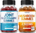 Glucosamin Chondroitin (60 Count) Joint Supplements für Herren & Frauen - Delicious Raspberry Flavor and Mushroom 10 in 1 Blend (120 Gummi) Focus & Brain Mushroom Supplement - Vegan & USA Made