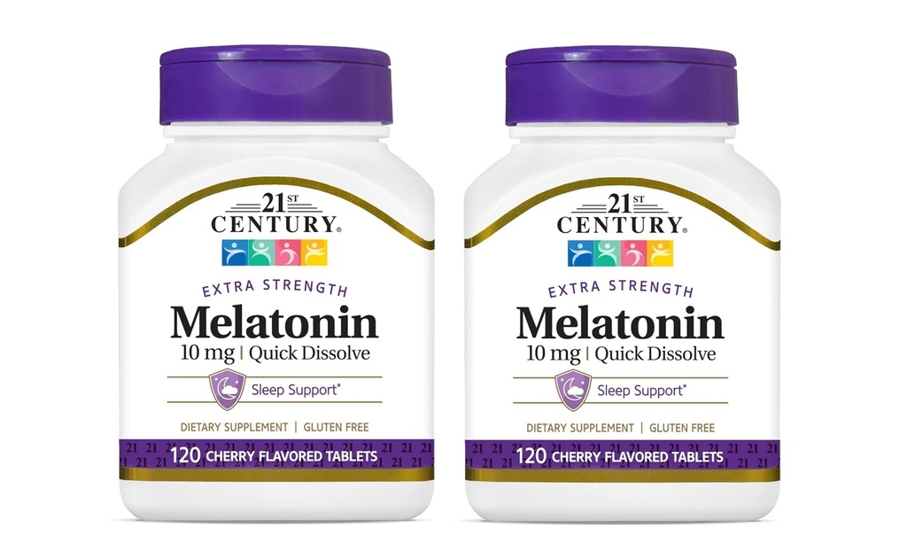 21 ° secolo, Melatonin rapidamente dissolve compresse 10 mg, bianco, ciliegia, 120 conte (pacchetto di 2)