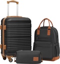 Ensemble de bagages Coolife Ensemble de bagages 3 pièces Transporter sur la valise Bagage sur le côté dur avec roues à vis TSA (noir, ensemble de 3 pièces (BP/TB/20))