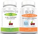 Mauricettes Vitamine à croquer D3 avec K2 et Vitamine à croquer B12 1000 mcg Énergie et crème de soutien