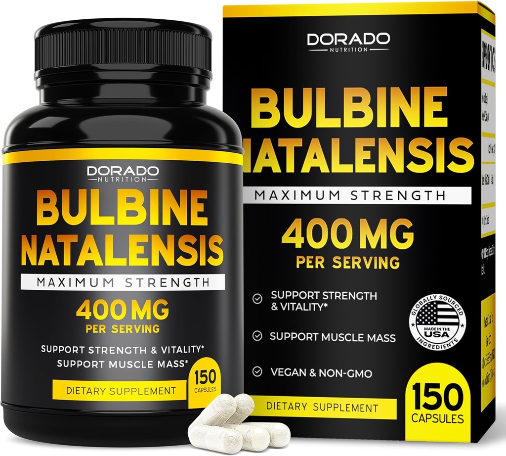 DORADO NUTRITION Bulbine Natalensis Extract 400mg Per Serving (150 capsule) - Estratto ultra concentrato - Support Vitality, Strength, Muscle Mass - Gluten Free, Non-GMO, USA Made - 3rd Party Tested