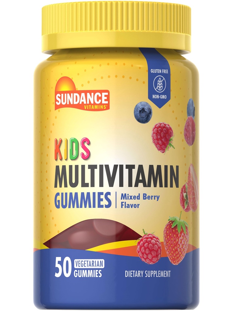 Sundance Kids Multivitamin Gummies | con Vitamine D3, C, B12 e Zinc | 50 Count | Frumento di bacche miste | Vegetariano, Non OGM & Gluten