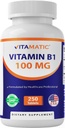 Vitamatic Vitamin B1 (As Thiamine Mononitrate) 100mg – 250 Vegetarische Tabletten unterstützt Energieproduktion, Nervous System Function & Heart Health*