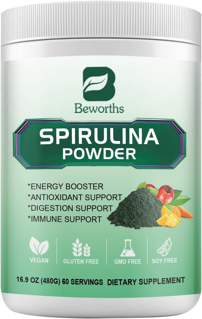 Spirulina Powder, Super Greens Powder Smoothies & Juices Mix mit Spirulina, Probiotics Verdauungsenzyme, Chlorella, Veggies Früchte, Weizengras für Immunität, Verdauungshilfen - Vegan