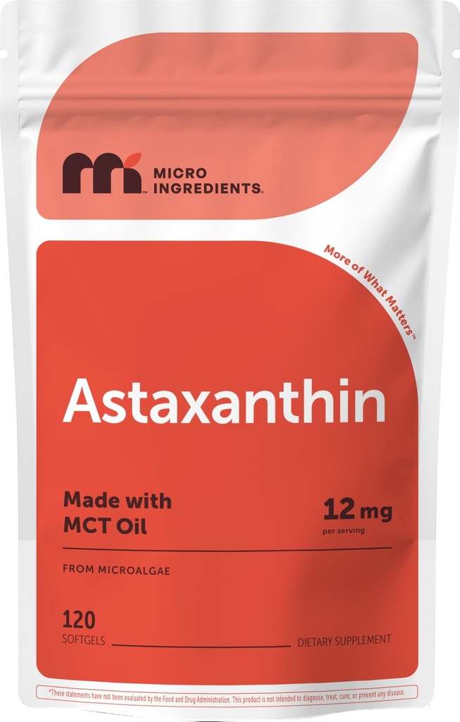 Micro-ingrédients Astaxanthine 12mg avec huile MCT, 120 Softgels, 4 mois d'approvisionnement