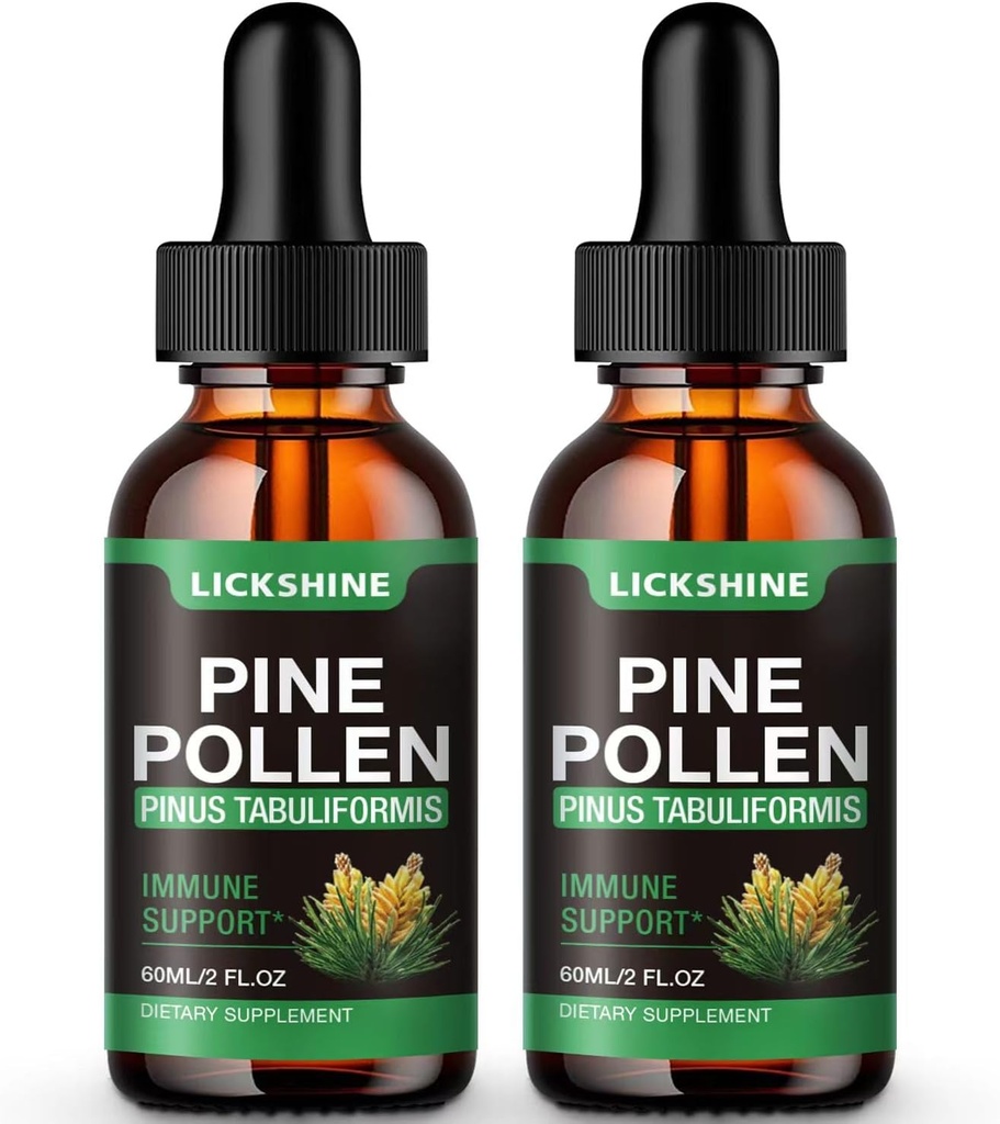 2 Pack Pine Pollen Tincture - Organische Pine Pollen Pulver flüssige Tropfen Extrakt für Immununterstützung, Zucker freie natürliche Kräuterergänzung - Vegan Pine Pollen Tropfen 4 Fl.Oz.