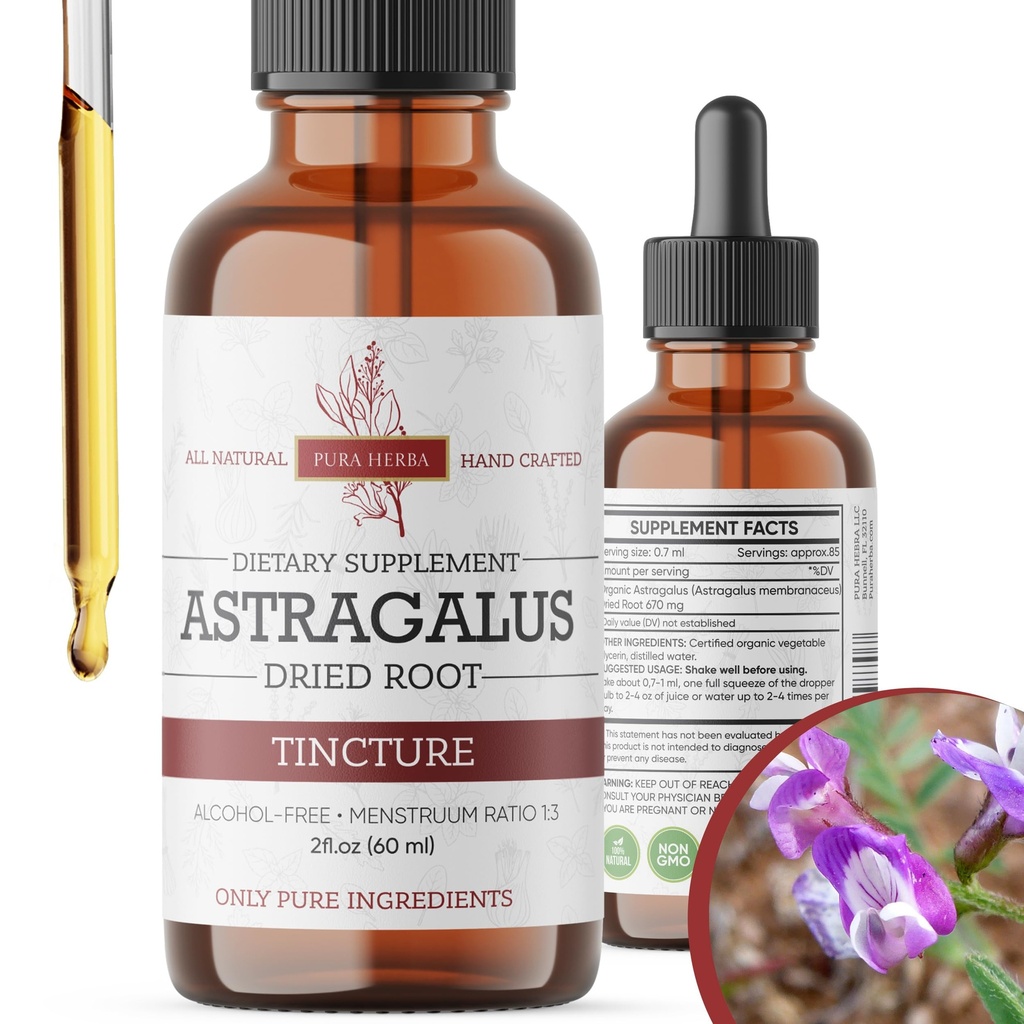 Tintura Astragalus Organica - Estratto di radice Premium Astragalus per il supporto immunitario - Alcol-Free, Senza zucchero, Vegan - Supplemento liquido ad alta potenza - Made in USA - 2 Fl.Oz.