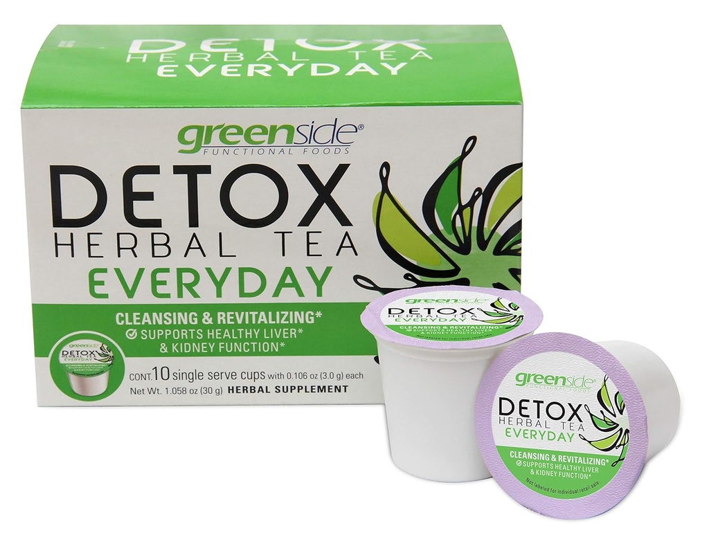 thé à base de plantes vert Detox tasses de service unique pour tous les jours - Suppléments nettoyants et revitalisants du corps - 10 tasses (3-grammes de service/coup)