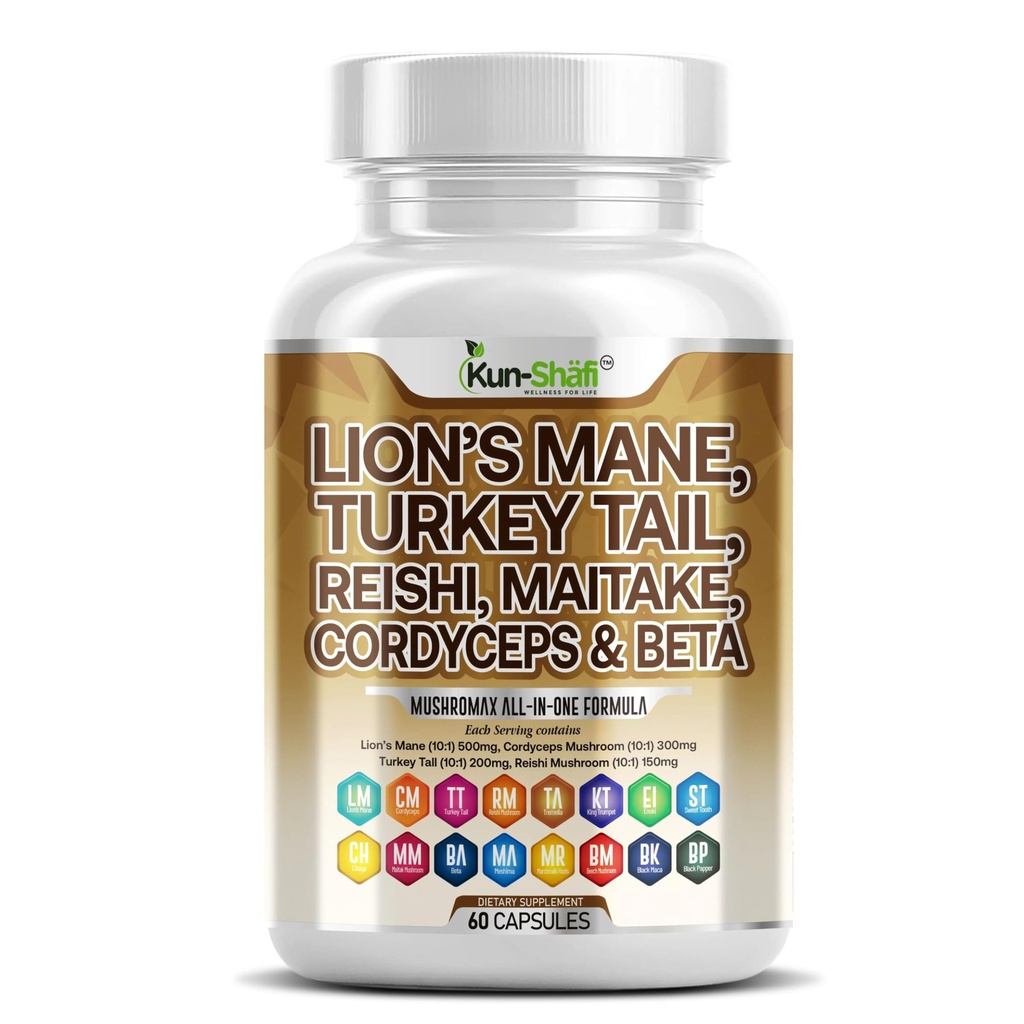 Lions Mane 3000mg 20in1 Pilzergänzung mit Türkei Tail 2000mg Reishi 1000mg Cordyceps Chaga 1000mg Maitake Meshima Poria Cocos Shiitake Oyster Porcini Enoki 60 Count
