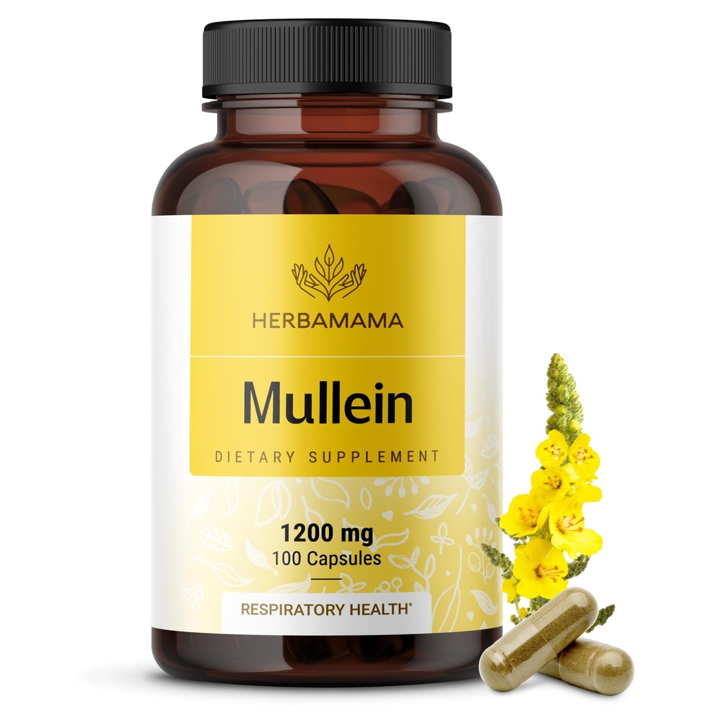 HERBAMAMAMA Mullein Leaf Capsule - 1200mg Mullein Leaf Extract for Lung Detox Support - Vegan, Non-GMO Respiratory Lung Cleanse Supplement