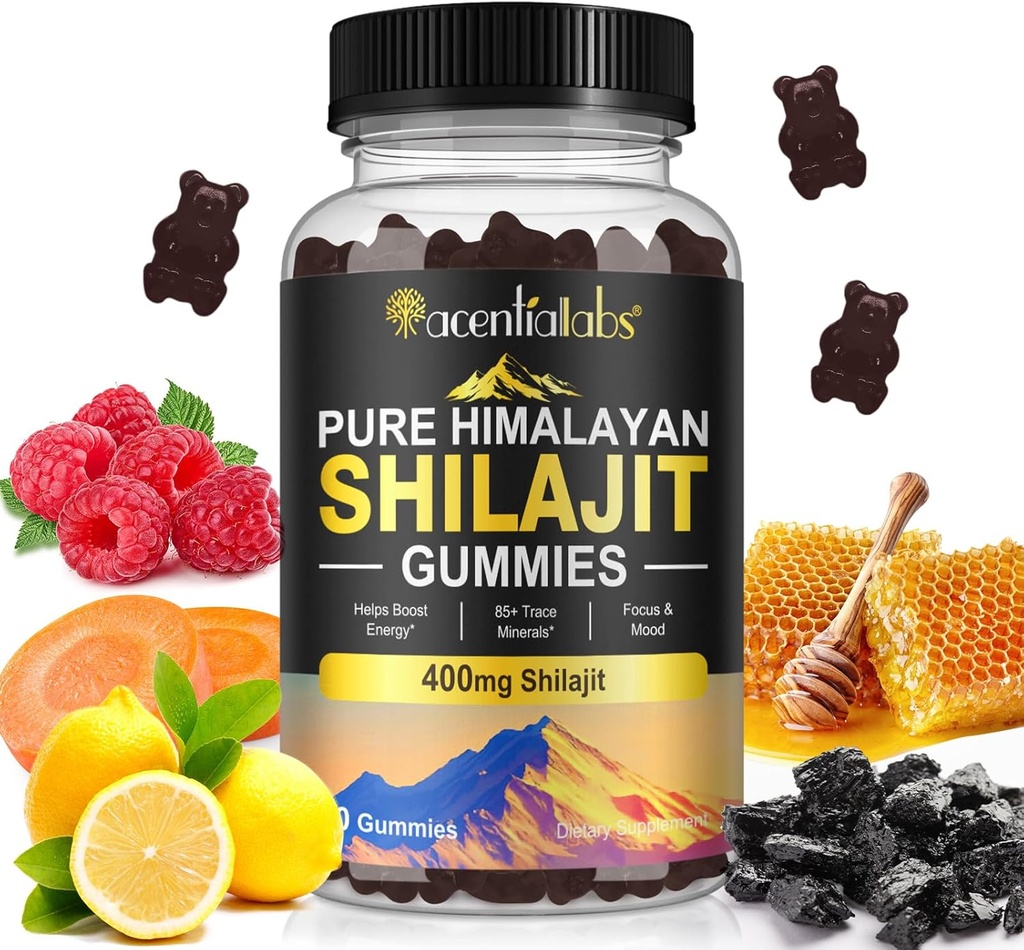 Shilajit Gummis, Pure Himalayan Shilajit Gummis mit 100% Shilajit, Shilajit Organic Gummies Rich in Fulvic Acid 85+ Trace Minerals Geeignet für Männer und Frauen, Non-GMO - 60 Gummy