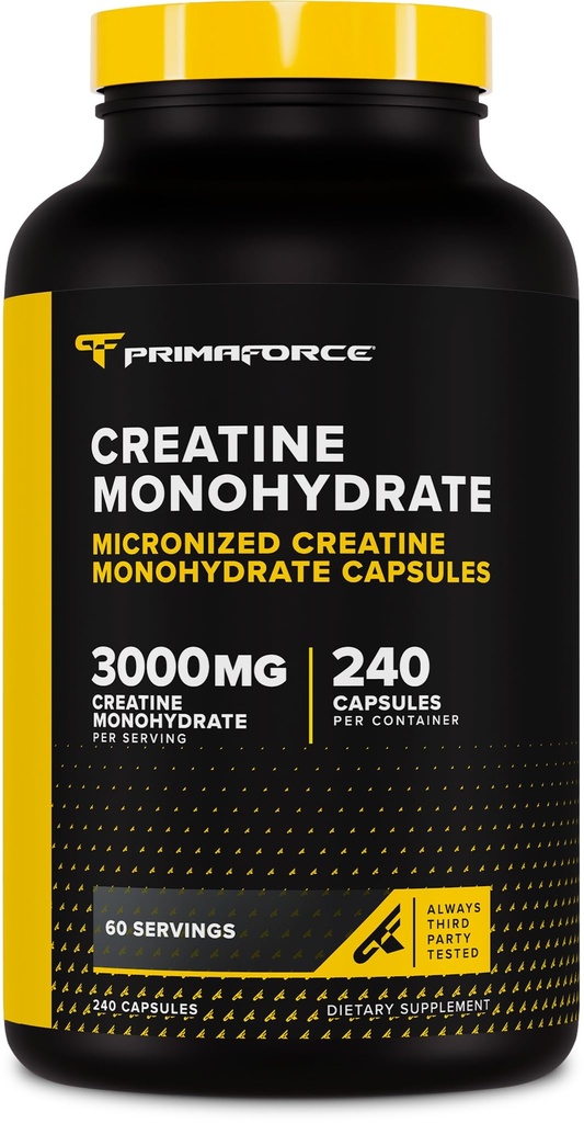 Primaforce Creatina Monoidrato capsule - 240 capsule, 3.000mg per porzione, senza glutine e non OGM