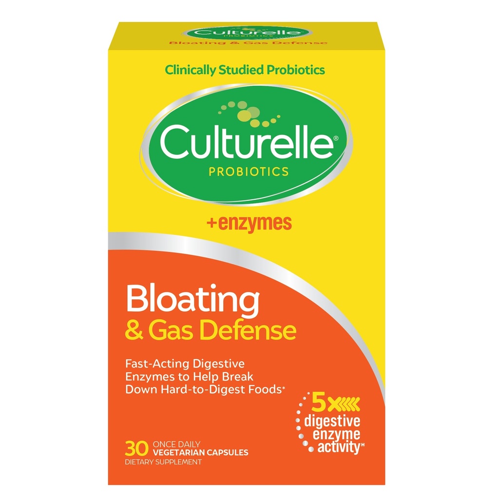 Culturelle Bloating & Gas Defense, Enzimi Digestivi & Probiotici per la salute digestiva, 30 Capsule, Supporti Indigestione occasionale & Discomfort