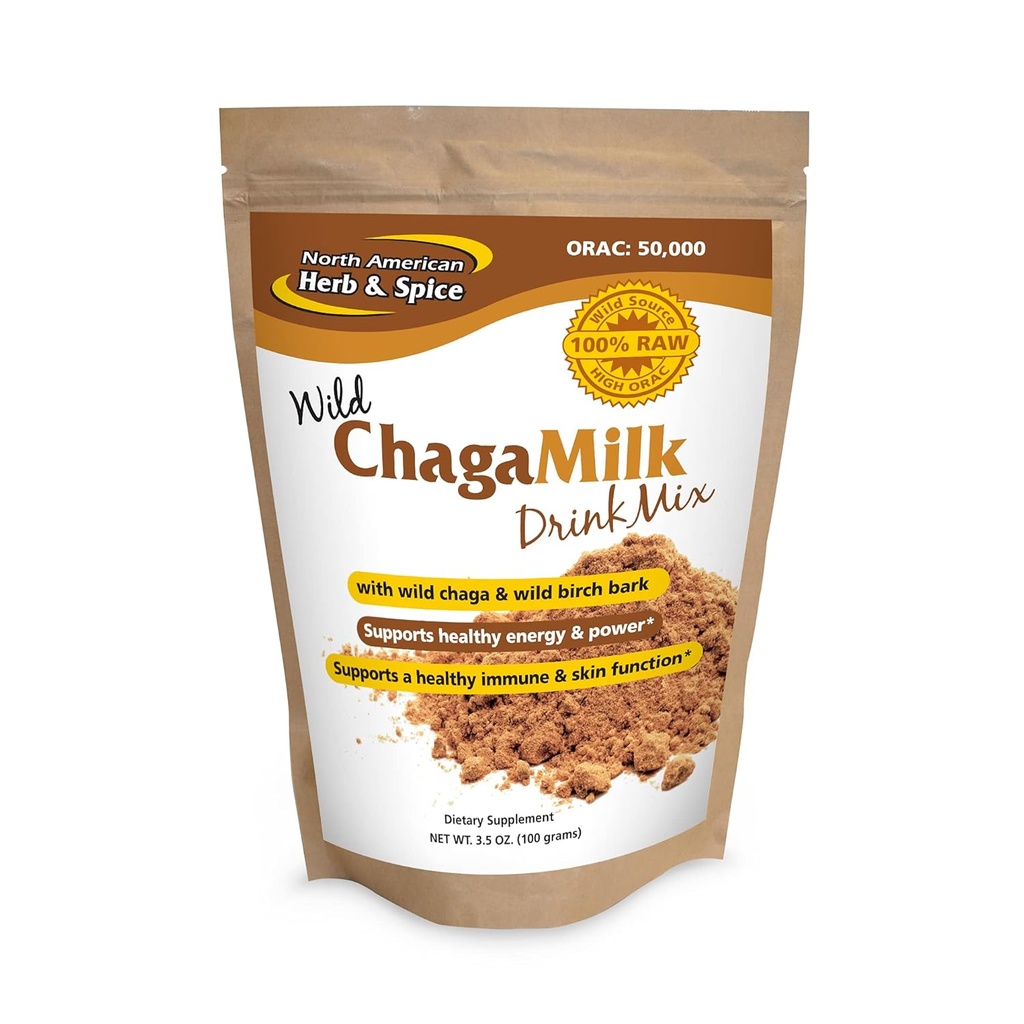 North American Herb & Spice ChagaMilk Drink Mix - 3.5 oz. - Adaptogen, Supporto surrenale, Endurance & Stamina - Chaga Wild Mushroom Powder, Whole Food Herbs - Non-GMO - 36 Servings