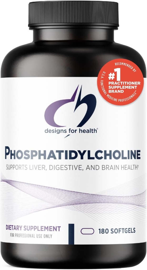 Designs für Gesundheit Phosphatidylcholin Softgels - Phosphatidyl Choline Supplement von Soy Lecithin zur Unterstützung von Leber + Gehirngesundheit (180 Softgels)