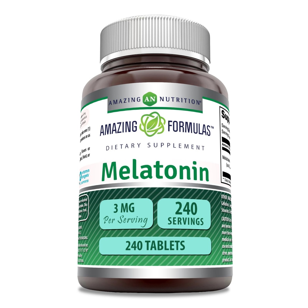 Formules étonnantes Melatonin Supplément de 3 Mg par service de 240 comprimés non-OGM