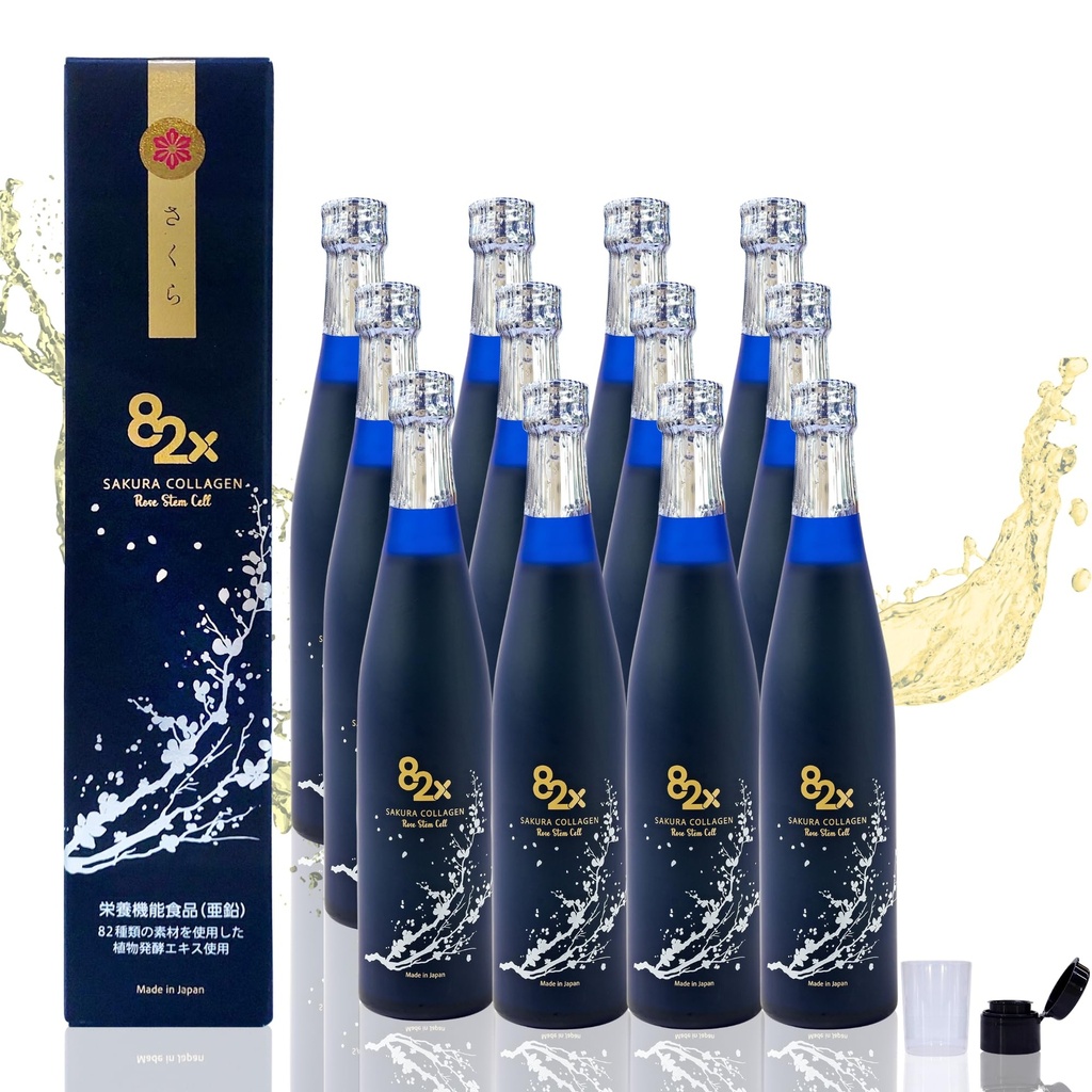 82X Stammzellkollagen - Marine Collagen Peptide Flüssiges Getränk für Haut-Haarnägel aus Japan mit 82 gefruchteten Pflanzen, Vitaminen, Mineralien und Beilagen Pack 12