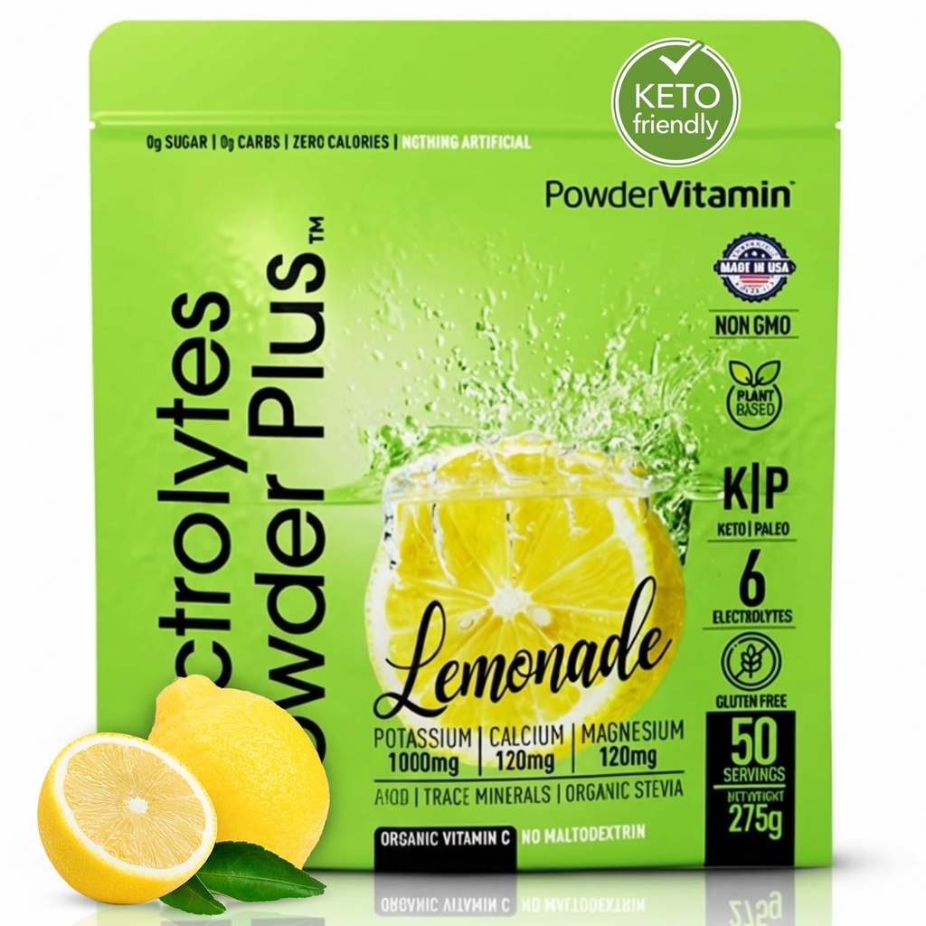 Polvere di elettroliti Plus (50 Serve), 0 Calorie Keto, 0 Zucchero, No Maltodextrin, 1000 mg di potassio, 120 mg di calcio, 120 mg di magnesio, polvere di idratazione (50 Serve, Limonata)