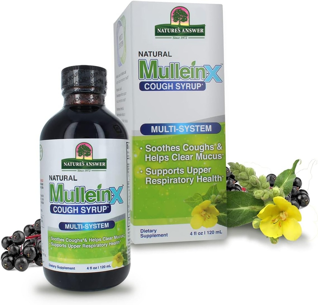 Nature's Answer Mullein-X Multi System Cough Syrup 4 Unze | Beruhigt Coughs & Clears Mucus | Respiratory Support | Non GMO Gluten Free
