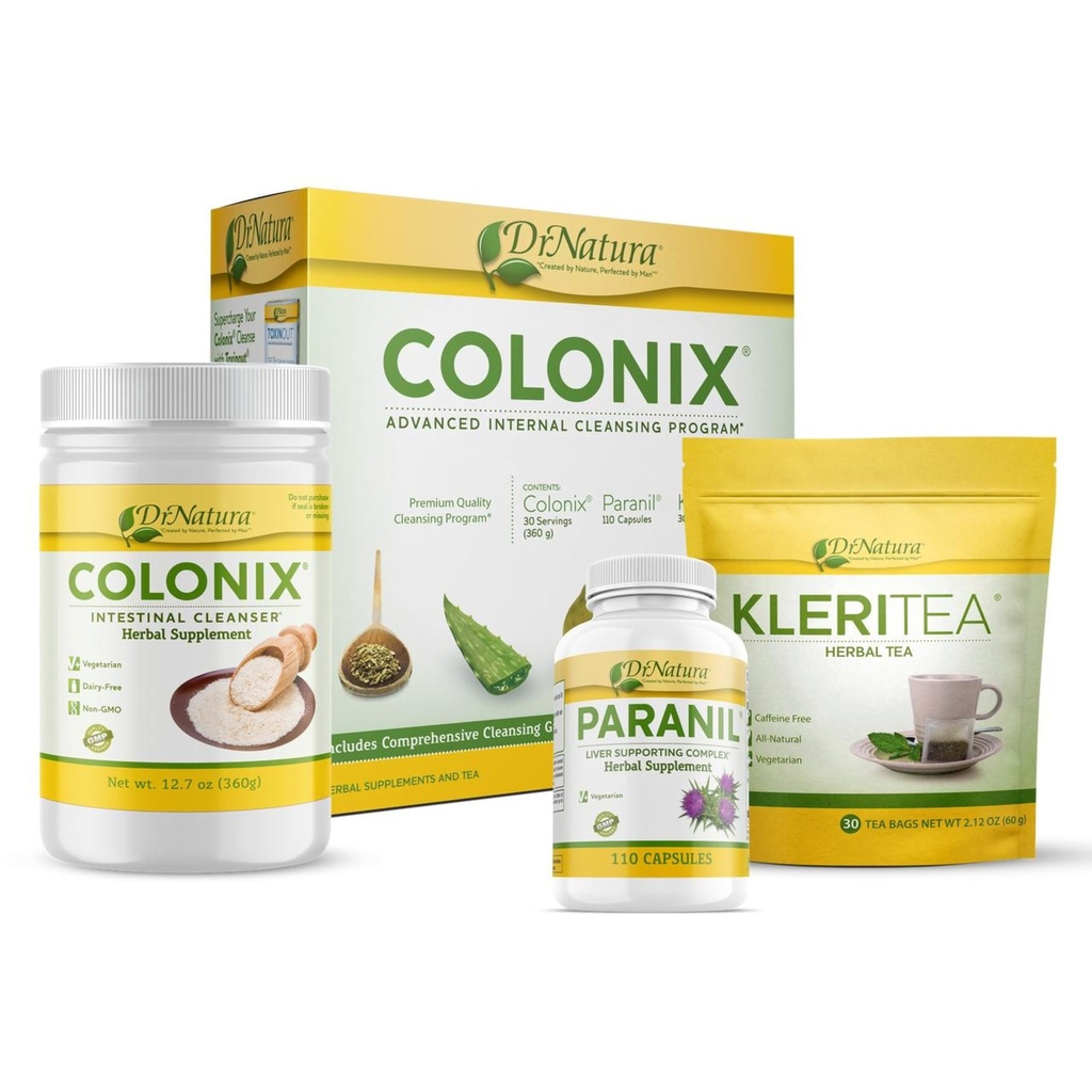 DrNatura Colonix 3-Part Colon Cleanse Kit – Whole Psyllium Husk Fiber Powder, Herbal Capsules & Herbal Tea, 30 Day Digestive & Gut Support Program, 16 oz (Pack of 1)
