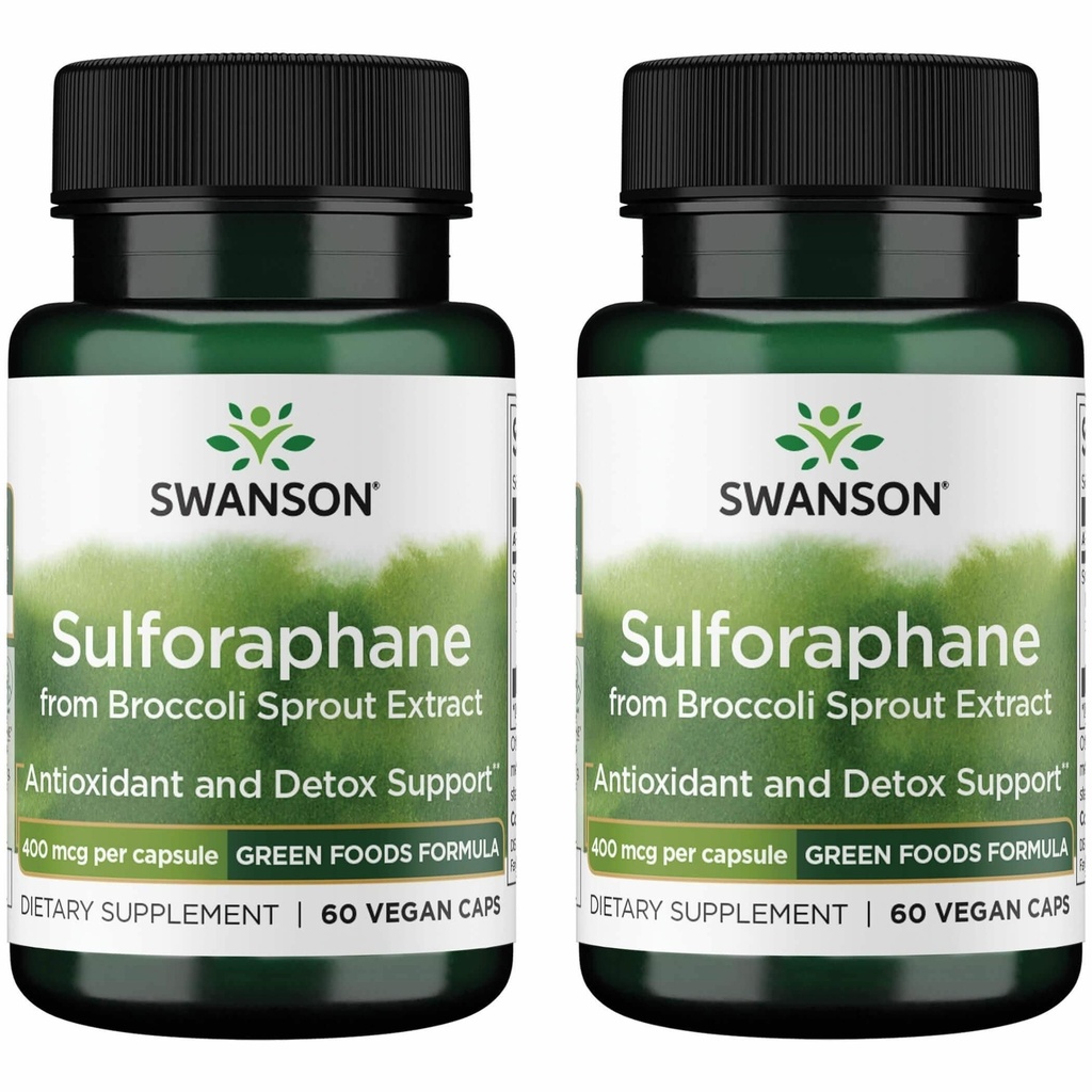 Swanson Sulforaphane - Broccoli Sprout Extrakt Unterstützung Cellular, GI Tract und Lebergesundheit - Natürliche Ergänzung Standardisiert auf 0.4% Sulforaphane - (60 Veggie Kapseln, 400mcg Jeder) (2 Packung)