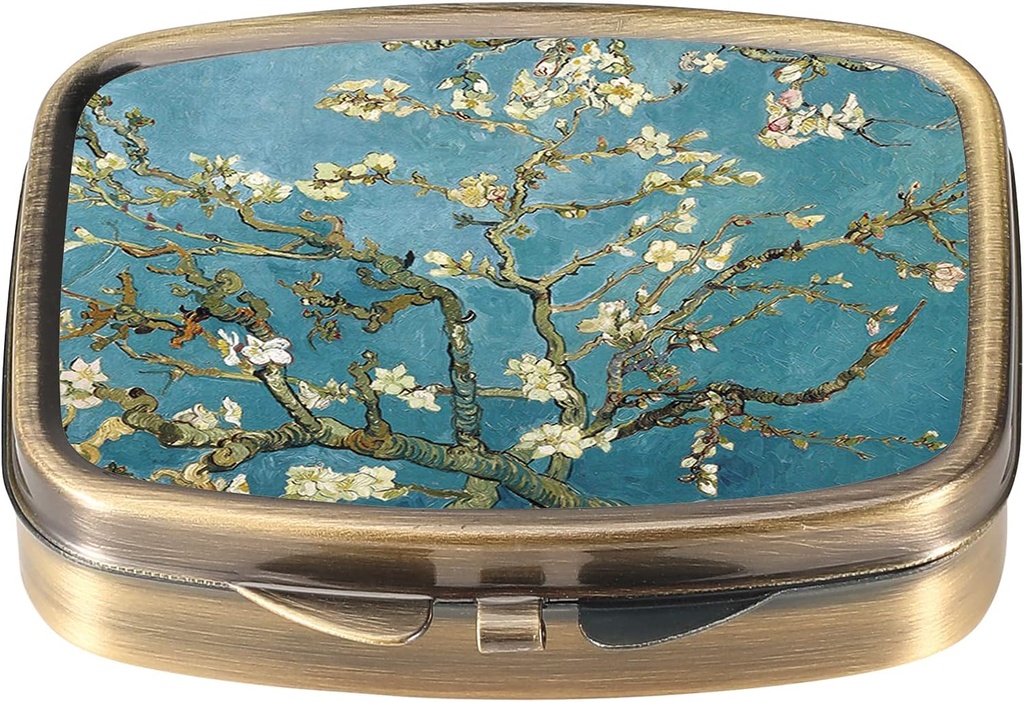 Dynippy Pill Case Pill Box con Mirror Retro Pocket 2 Compartment Medicine Case Vitamin Pill Organizer per Pocket Purse and Travel (A-Plum Blossom)