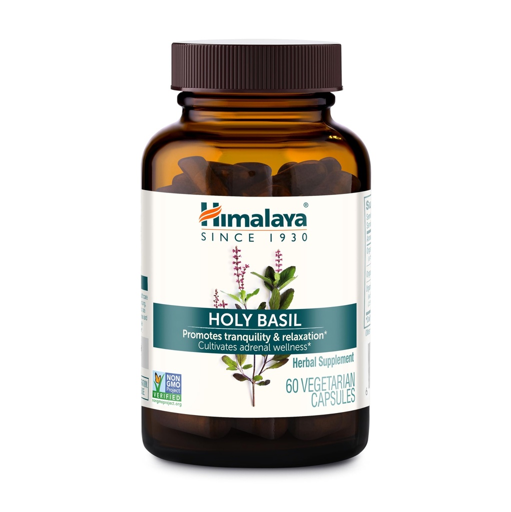 Himalaya Santo Basilio - Herbal Adrenal Support for Stress Relief, Relax, Energy Support and Occasional Sleeplessness - Vegan, Non-GMO, Gluten Free, 720 mg, 60 Capsule
