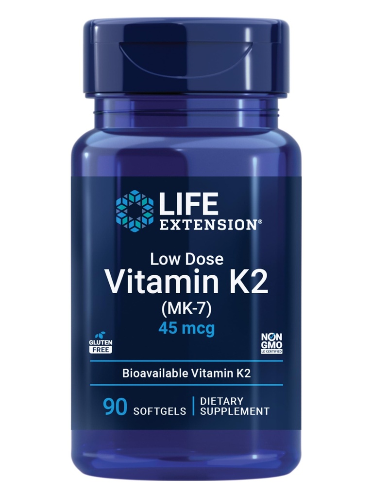 Extension de vie faible dose de vitamine K2 – soutient la santé artérielle – non-OGM, sans gluten – 90 softgels