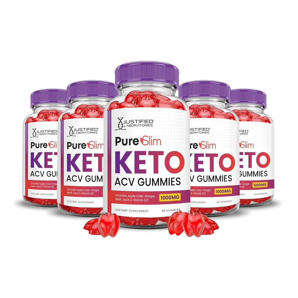 Justified Laboratories (5 Pack Pure Slim Keto ACV Gummis Advanced Formula 1000MG PureSlim Keto Gummies Apfelessig mit Granatapfelfettsaft Pulver B12 Vegan Non GMO 300 Gummys