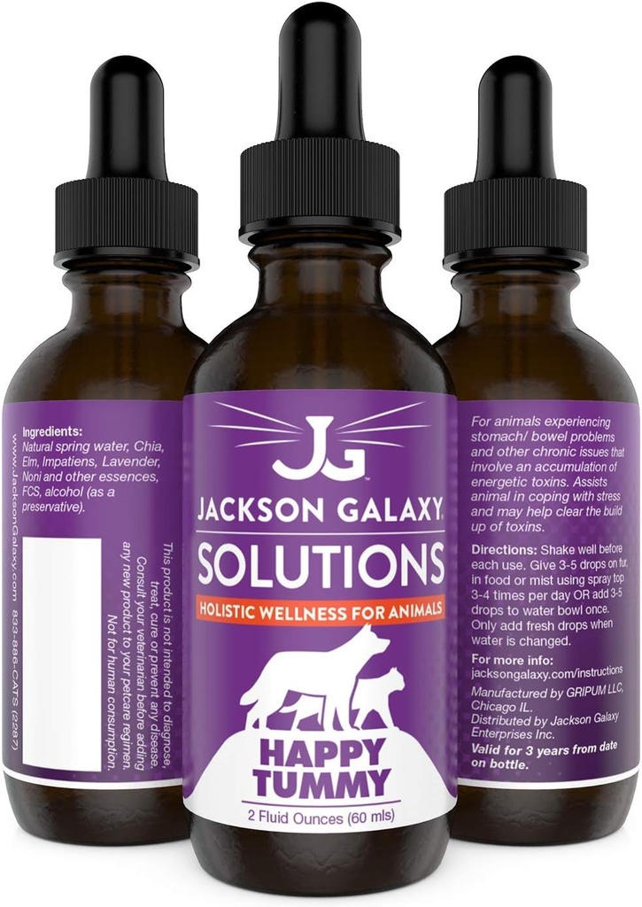Jackson Galaxy: Happy Tummy (2 oz.) - Pet Solution -Help mit Stress und Discharge Toxins - Kann mit Stomachproblemen (IBD, Constipation, etc.) - All-Natural Formula - Reiki Energy