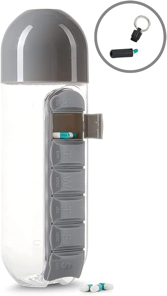 Urban Essentials Wasserflasche Portable Pille Insertion Organizer Wasserflasche mit eingebauten täglichen Vitamin-Halter-Ergänzung Organizer Fall - mit kostenlose Pille Keychain BPA kostenlose Plastikflasche