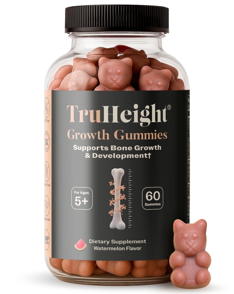 TruHeight Growth Gummies (Watermelon) Integratore di crescita e sviluppo naturale per bambini e adolescenti - Vitamina D, K, Calcium & Ashwagandha - Vitamine di Bone Forza D3 K2 - Vitamina di Eatro di Picky - Età 5+