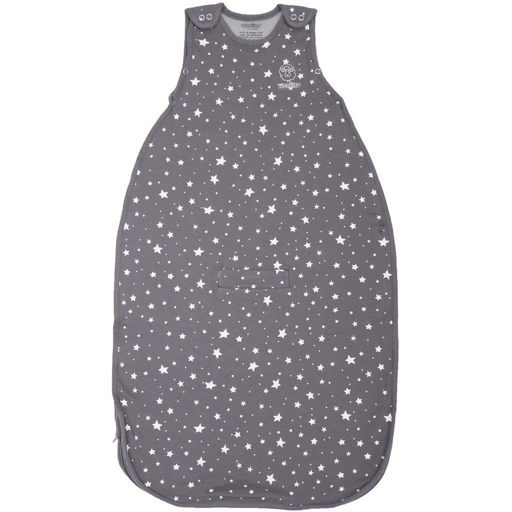 Woolino Merino Wolle und Bio-Baumwolle Ultimate Sleep Sack - 4 Saison - Zwei-Wege Reißverschluss Verstellbare Schlaftasche - Universal Größe Schlafsack für Baby (2-24 Monate) - Star Gray