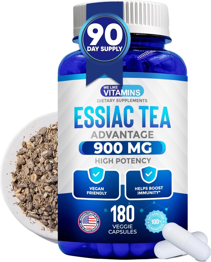 Wir mögen Vitamine Essiac Tee Kapseln - 180 Zähler Immununterstützung Ergänzung mit Burdock, Schafsorrel, Slippery Elm & Türkei Rhubarb - Echter Essiac Tee 900mg täglich Dose