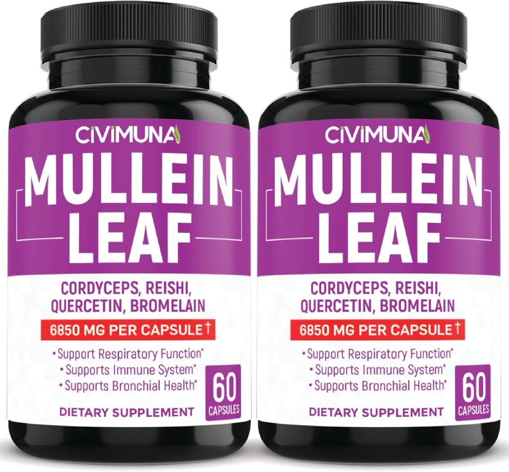 (2 Packs) Mullein Leaf Capsules 6850mg - Mullein Leaf, Cordyceps, Reishi - 4 Monate Versorgung