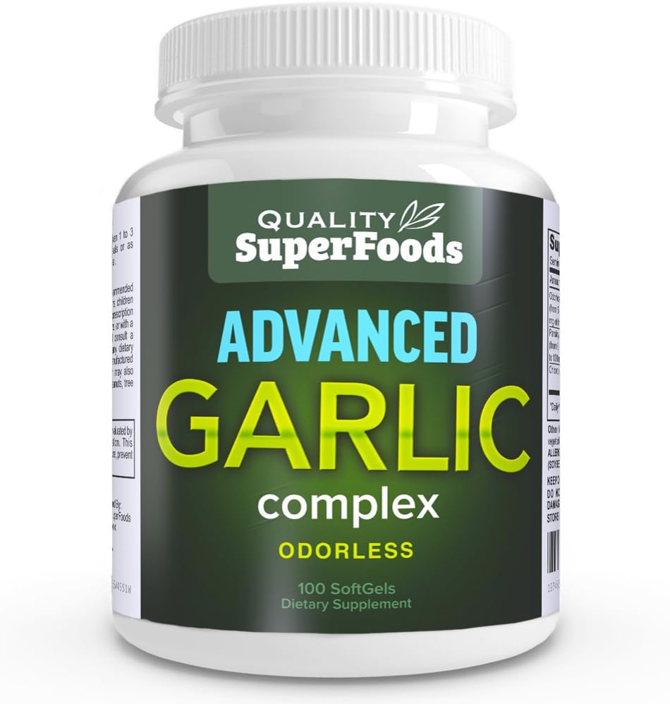 Complexe d'ail avancé - Superaliments de qualité (100ct) Complexe de résistance maximale contient un mélange d'ail sans odorat (Allium sativum), de persil (petroselinum crispum) et de chlorophylle.