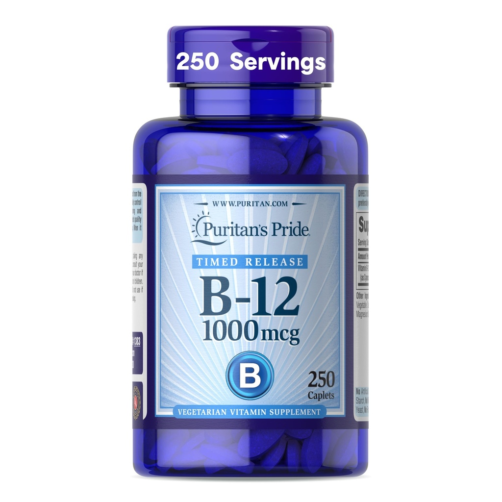 Puritan's Pride Vitamin B-12 1000Mcg Timed Release Caplets | Nahrungsergänzung für Energie Metabolismus Unterstützung | Timed Release | Cellular Energy Support - 250 Count