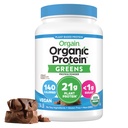 Poudre de protéines végétales organiques d'orgaine + Verts, Chocolat crémeux Fudge - 21g Protéines végétales, sans gluten, sans lait et lactose, sans soja, sans sucre ajouté, fer et prébiotiques pour la santé des git - 1.94lb